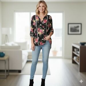 Style and Co Floral Top, Button up sleeves